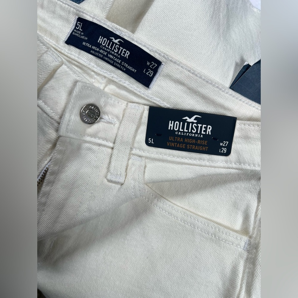 Hollister Ultra High Rise Vintage Straight Jeans Cream White Raw Hem Size 5L W27 - Picture 7 of 7